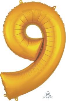 numero nueve oro metalico