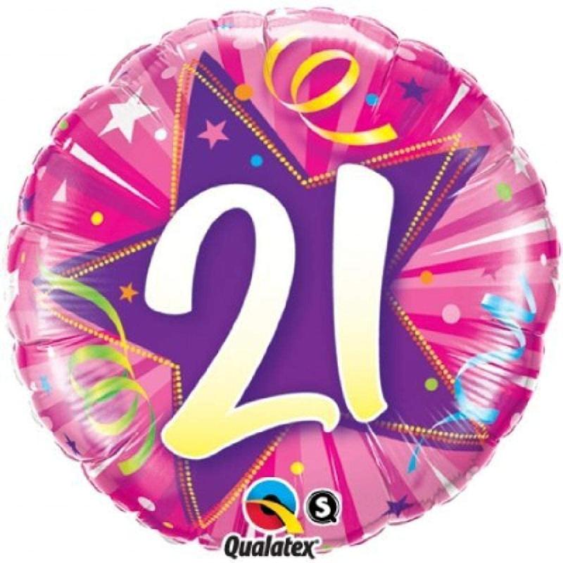 Globo Redondo 21st Cumpleaños Estrella Brillante Rosa