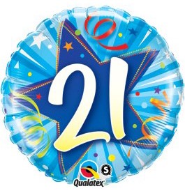 Globo Redondo 21st Cumpleaños Estrella Brillante Azul