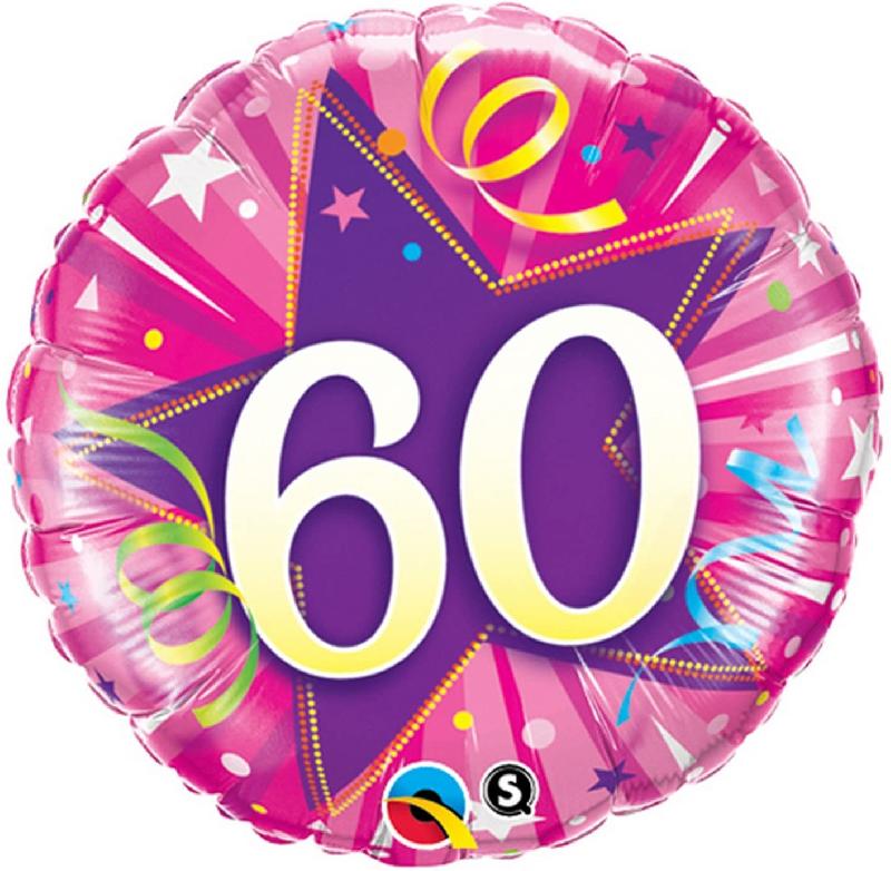 Globo Redondo 60 Cumpleaños Estrella Brillante Rosa