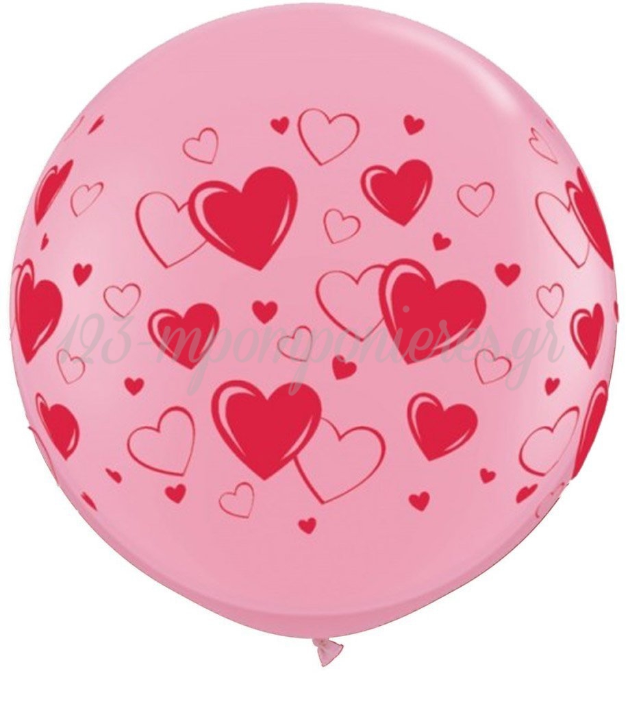 GLOBO LATEX ROSA CON CORAZONES (2 PZAS)