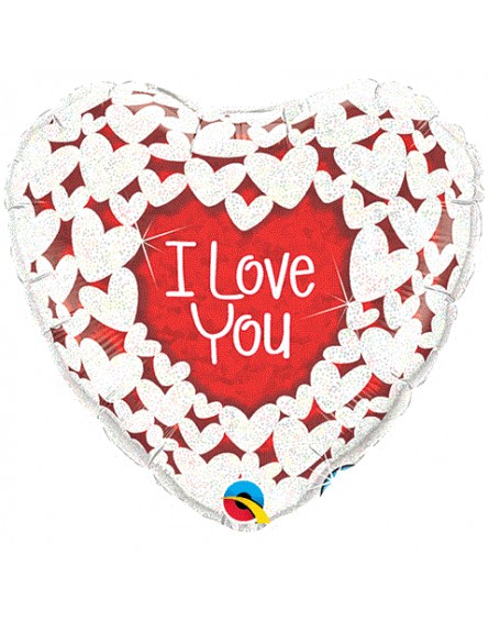 I Love You Holográfico Rojo Con Corazones Blancos