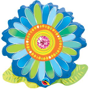 Flor Azul y Verde con Centro Joya Radiante