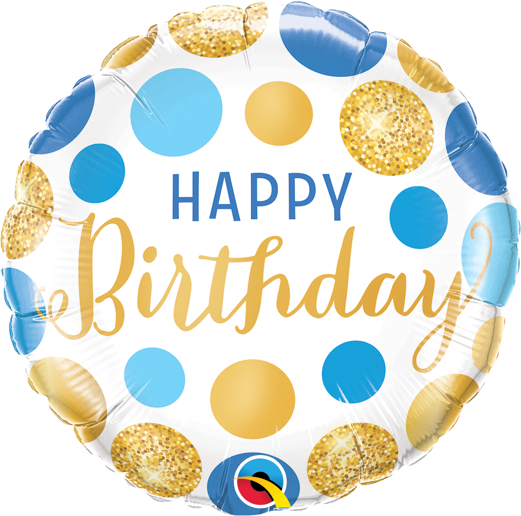 HAPPY BIRTHDAY PUNTOS AZUL Y ORO