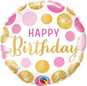 HAPPY BIRTHDAY PUNTOS ORO Y ROSA