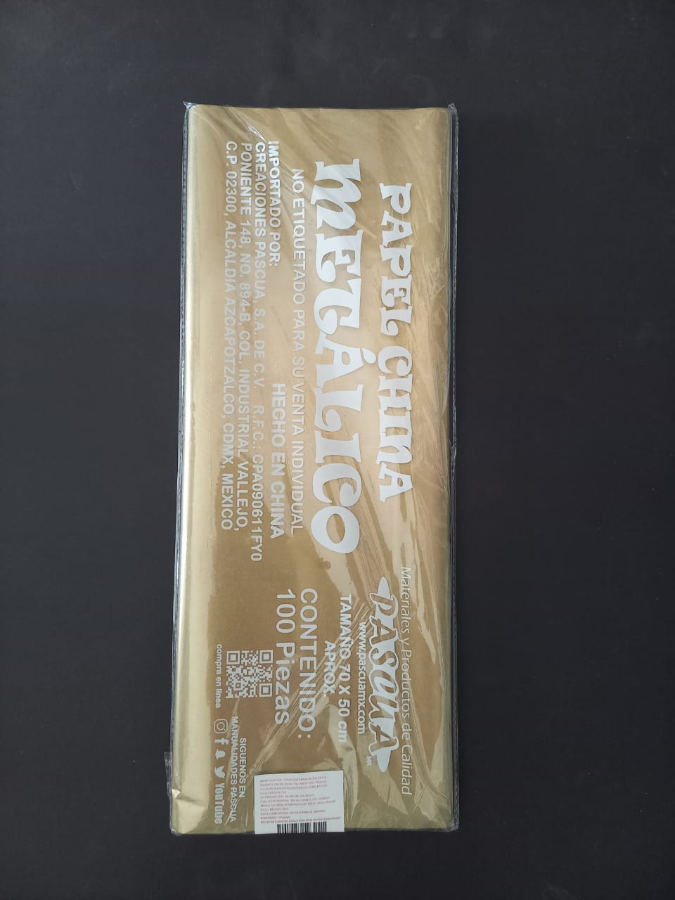 PAPEL CHINA METALICO ORO