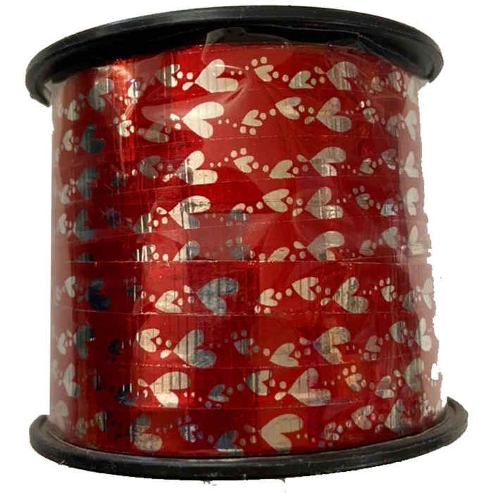 CURLING ROJO CORAZONES BLANCOS